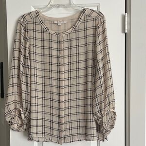 LOFT Women's Plaid Blouse - Cream and Black